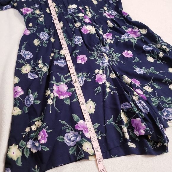 VINTAGE Basic Editions Med Navy Blue W/ Purple Flowers Button front Romper - Picture 10 of 16